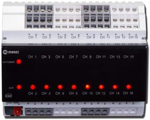 16-way KNX actuator, universal actuator, switching actuator, blind actuator, roller shutter actuator, compact, only 6TE in distribution, blind control, roller shutter control.