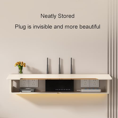 Étagère murale pour routeur Wi-Fi noire de 80 cm avec rangement multiprise - 4