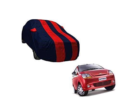Image of Auto Hub Car Cover Compatible with Chevrolet Spark with Weather Proof, Mirror Pocket, Triple Stitched, Spark Car Cover- Navy-Red