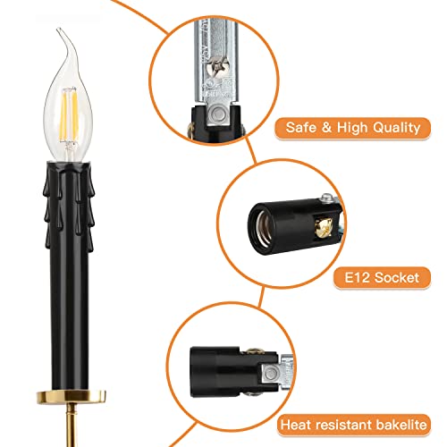 Helunsi 6 Set E12 Adjustable Candelabra Socket, Chandelier Fixture Sockets With Cardboard Insulators And Black Chandelier Candle Sleeves Covers, For Chandelier Candelabra Light Parts Replacement Base #TOP4