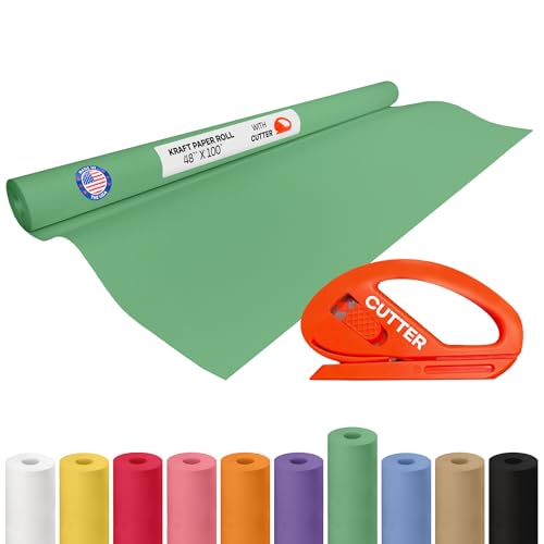 Image of Green Kraft Paper Roll 48 inch x 1200 inch (100 feet) with Cutter - USA-Made Gift Wrapping Paper for Packing, Moving, Shipping & Crafts /Arts - 100% Recyclable Natural Craft Material by IDL Packaging | Gift Wrapping Paper for Packing, Moving, Shipping & Crafts /Arts - 100% Recyclable Natural Craft Material by IDL Packaging