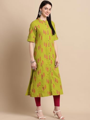 Image of Pistaa's Women's Cotton Relaxed Fit Straight Printed Kurta