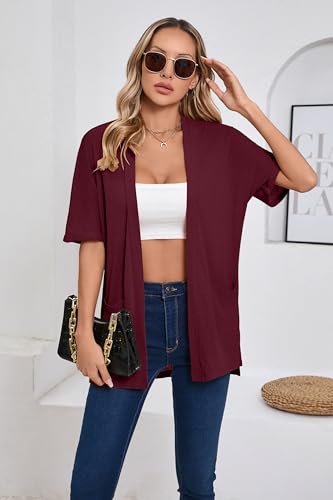 Image of Iandroiy Women's Lightweight Open Front Cardigans Casual Short Sleeve Blouse Tops