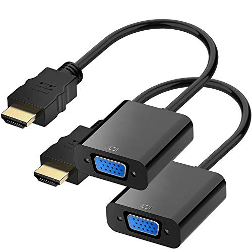 AURXONS 2-Pack HDMI to VGA Adapter, 1080P HDMI VGA Converter, Gold Plated HDTV to VGA Cable(Male to Female) for Monitor/PC/HDTV/Xbox/Projector and More(Black)