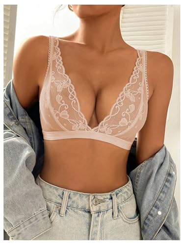 Image of SOLY HUX Women's Lace Bras Deep V Neck Wireless Bra Comfort Everyday Bralette