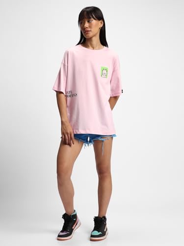 Image of Bewakoof X Garfield Garfield Women's 100% Cotton Graphic Print Oversized Fit Half Sleeve V-Neck T-Shirt | Casual wear | Streetwear | Oversized Tshirt for Woman Cotton| Baggy