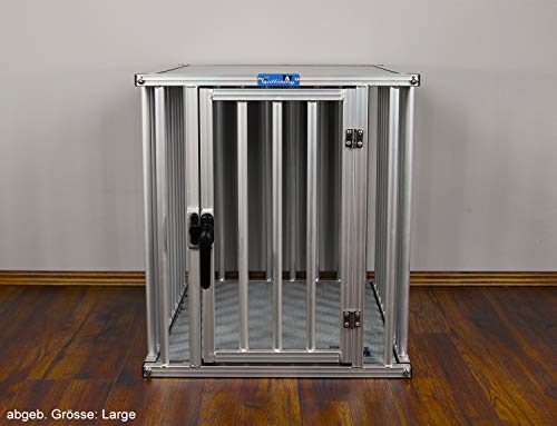 Callieway® ALU DOGBOX/Hundebox/ALU Hundkäfig für Büro und Daheim (nur vertikale Stäbe) (XLarge: 95cm (L), 66cm (B;Türseite), 70cm (H))