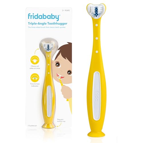 Frida Baby Kids Toothbrush | U-Shaped Toothbrush with Triple-Angle Bristles Easy-Grip Handle Soft Toothbrush Bristles | for Toddlers and Kids 2+ Years Old | Yellow