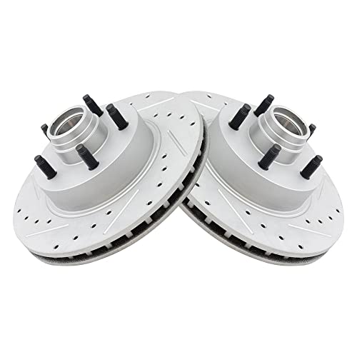 TRQ Performance Brake Rotor Drilled Slotted G-Coated Front Pair for Ford