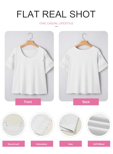 Image of EVALESS Womens Summer Tops Dressy Casual Spring Ribbed Texture Embroidery Short Sleeve Crewneck T Shirts