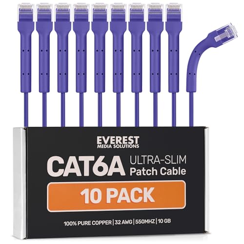 Image of Everest Ultra Slim Cat6a Ethernet Patch Cables 3ft (10-Pack) Purple | Bendable, Thin and Flexible