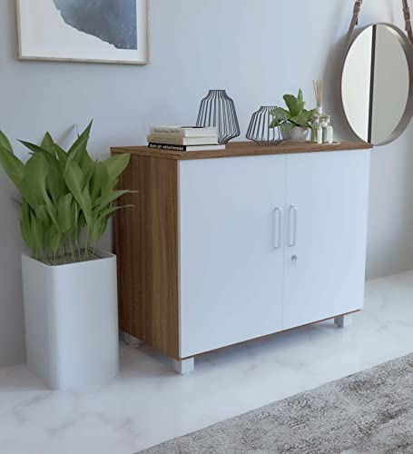 Image of NEUDOT Ronald Filo 2 Door Multipurpose Cabine | Engineered Wood | Bookshelf | Organiser | Cupboard | Almari | Wardrobe for Home | Kitchen | Office | Living Room | 12 Month Warranty | Leon Teak