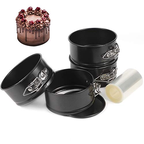 Springform Cake Pan Set of 4 4 inch Steel Nonstick Layered Leakproof Baking Pans with Removable Bottom for Smash Cake Individual Pie Mini Cheesecake and Quiches Come with Cake Collar