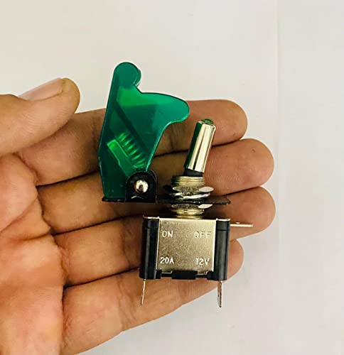 Image of Green ROCKER PILOT Toggle Switch WiTH Aircraft Safety Cover Rocker Toggle Switch 12V 20A ON /Off Togglle Swiitch LED Light Illuminated 3Pin for All Vehicles
