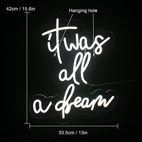 Image of Lucunstar It Was All A Dream Neon Sign White Neon Sign For Room LED signs For Wall Decor LED Light Up Bedroom Club Office Hotel Pub Cafe Dream Neon Lights Wedding Birthday Party Room Decor