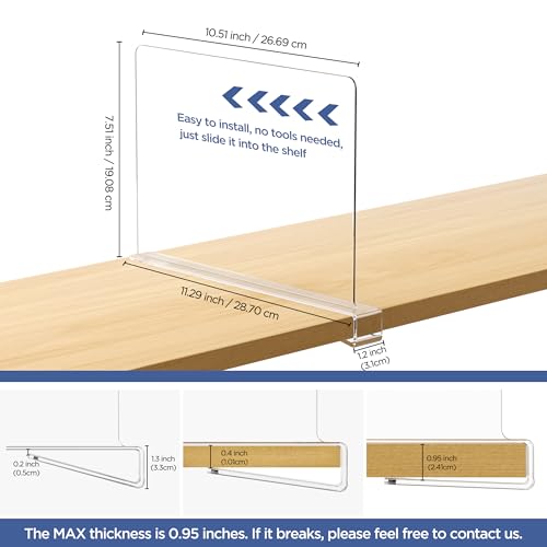 HBlife 24 Pack Clear Shelf Dividers, Vertical Purse Organizer for Closet Perfect for Sweater, Shirts, Handbags in Bedroom and Kitchen, Adjustable Acrylic Bookshelf for Organization
