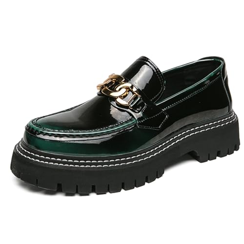 Image of Men's Patent Platform Leather Classic Oxford Shoes Round Toe Lug Sole Non-Slip Lace-Up Business Leather Shoes Fashionable Work Formal Oxfords
