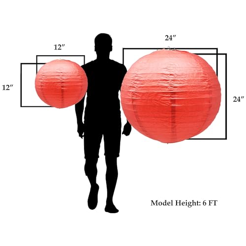 Image of Mudra Crafts Red and Green Paper Lanterns Wedding Party Decorations - 12 in 10 Round Hanging Ceiling Lanterns, 10 Pack, Decorative Lamp Shades