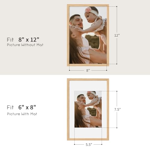 8x12 Oak Wood Picture Frams - Minimalist 8x12 Oak Wood Frames, 8"x12" Picture Frame Wood, Natural Solid Wooden Picture Frames for Wall Art Photo and Prints(1 Pack, Beige)