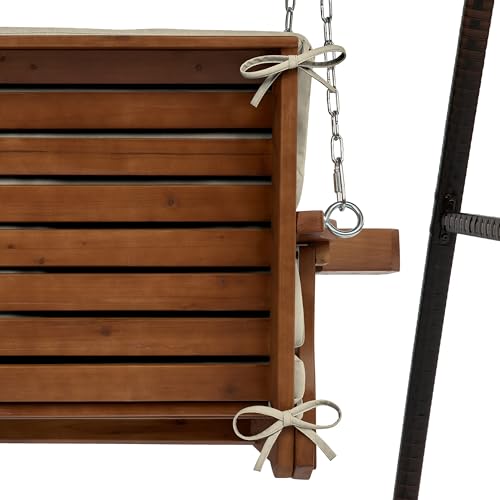 Image of Arden Indoor /Outdoor Swing Cushion Set, 56 x 20, Water Repellent, Fade Resistant, Cushion Set for Swing or Bench Tan Leala