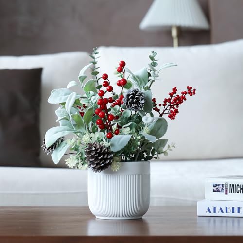 HOMCDALY-Artificial-Plants-Tabletop-Christmas-Decorations-Fake-Plants-in-Ceramic-Plant-Pot-Small-Chritstmas-Tree-for-Home-Decor-Dining-Table-Centerpiece-Christmas-Decor-Indoor HOMCDALY Artificial Plants Tabletop Christmas Decorations Fake Plants in Ceramic Plant Pot Small Chritstmas Tree for Home Decor Dining Table Centerpiece Christmas Decor Indoor