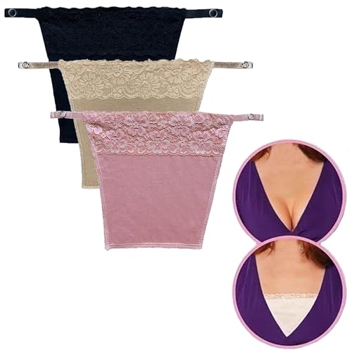 Image of Cotton Clip On Camisole for Women Mock Lace Cleavage Cover Deep Neck Cover Up Inner Cami Secret Slip Insert for Tops Dresses Saree Blouses Breathable Free Size Set of 3