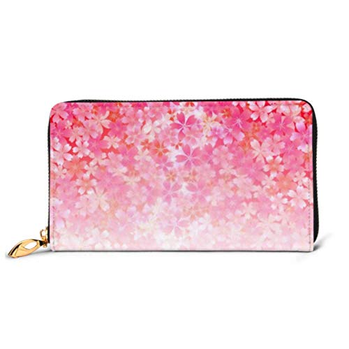 Preisvergleich Produktbild JHGFG Mode Handtasche Reißverschluss Brieftasche Frühling Rosa Kirschblüten Hintergrund Telefon Kupplung Geldbörse Abendkupplung Blockieren Leder Brieftasche Multi Card Organizer