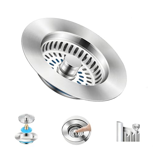 Colador y tapón de fregadero 3 en 1 acero inoxidable