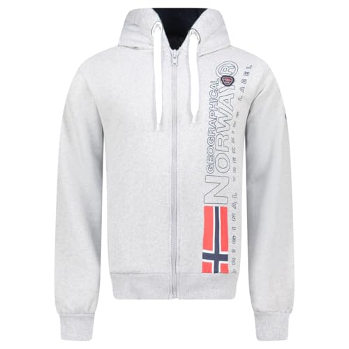 Geographical Norway FOGORA Blended Grey DB Men 100 (WZ3066H/GN-Blended Grey) Herren-Sweatshirt in Mischgrau mit Kapuze, durchgehend durchgeknöpft, reguläre Passform, bequem, funktional XL