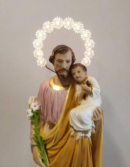 Generico ArteSacraCaravaggio Statua di San Giuseppe, in resina cm 50 (19,68 inches), cm 58 con aureola luminosa, per interni ed esterni, decorata a mano, produzione artigianale italiana