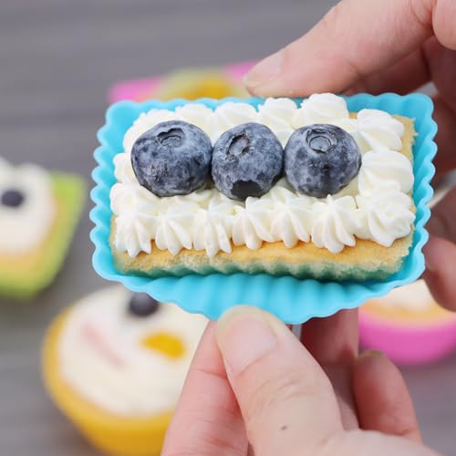 Image of 24Pack Silicone Muffin Cups, Reusable Cupcake Liners Molds for Baking, 3 Shapes Lunch Box Bento Dividers-Round, Square, and Rectangular (Colorsful, Regular Size)