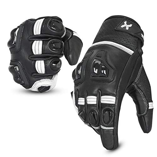 Ride Maxx Genuine Leather Motorbike Gloves Motorcycle Gloves Atv Riding Gloves Touch Screen Hard Knuckle Powersports Racing Gloves (Racing White, M) #TOP1