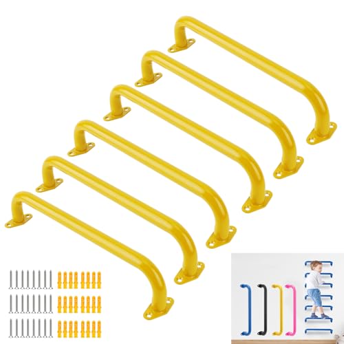 BiJun17 inch Metal Playground Handles,Monkey Bars Indoor Heavy Duty Ceiling Grab Bars for Indoor Outdoor Playgrounds Climbing Frames,Treehouses,and Wall ladders (Yellow Set of 6)