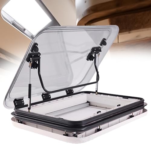 RV Roof Vent Kit, 500/700/800 x500 mm Cut Out RV Caravan Roof Window Hatch with LED light, RV Skylight Roof Vent Hatch Double-layer Hollow Acrylic Cover for RV Caravan Motorhome,70*50cm