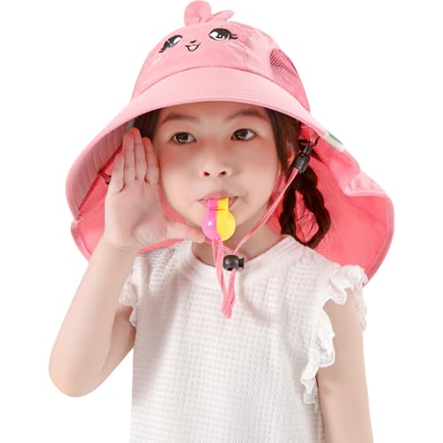 Kids Sun Hat UPF 50+ Girl Boy Cartoon Wide Brim Beach Fishing Hats with Mesh and Adjustable Chin Strap