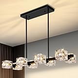 Black Chandeliers for Dining Room, Modern Crystal Pendant Lights Fixture with Cube Shade, 8-Lights Farmhouse Hanging Dining Light Fixtures Over Table for Kitchen Island, Living Room, Bedroom (G9 Base)