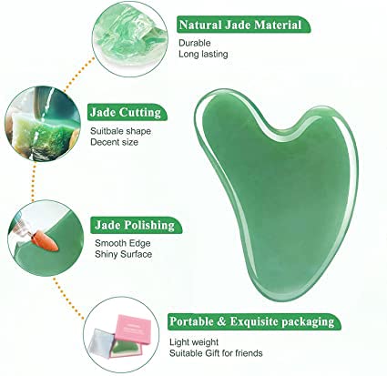 Natürliches Gua Sha Stein Jade 100% Natur-Stein Herzform Kratz-Massage Tool für Gesicht, Augen, Hals zur Hautpflege, Schönheit und Entspannung der Körpermuskulatur (Grün) - Image 4