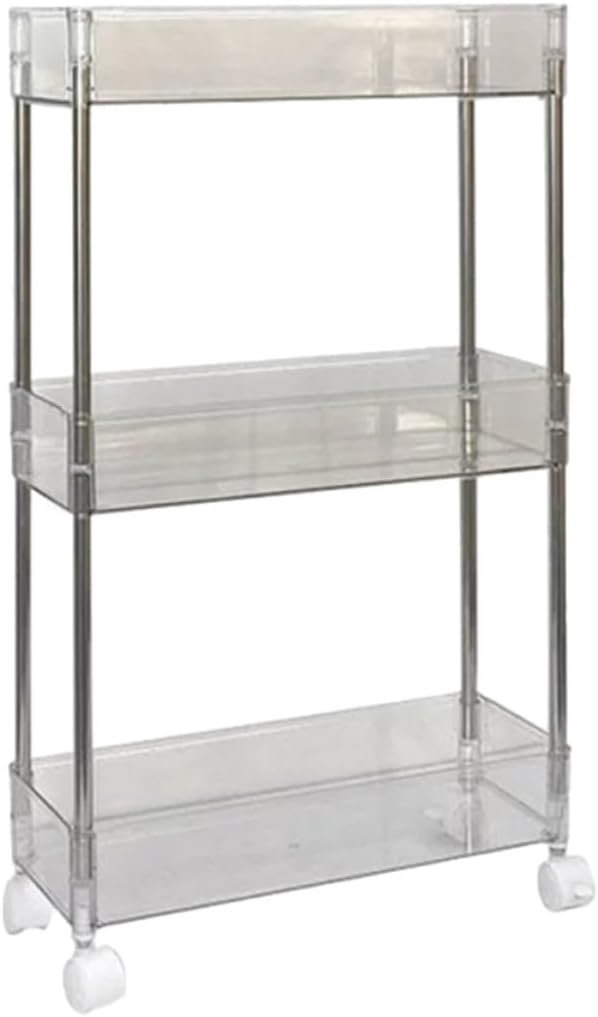 Portable 3-Tier Kitchen Trolley Storage Rack with Stainless Steel Frame and Plastic Shelves, Lightweight Rolling Cart for Balcony and Bedroom Organization