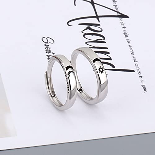 YangQian Couples Rings for Him and Her Set Silver Ring Set Promise Rings for Women Men Birthday Christmas Valentines Day Gifts for Her Him Sun and Moon ring