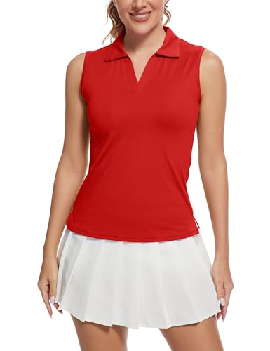 MathCat Womens Sleeveless Golf Shirts UPF 50+ Quickly Dry Tennis Polo Lightweight Sports Athletic Tank Tops XS-XL Red