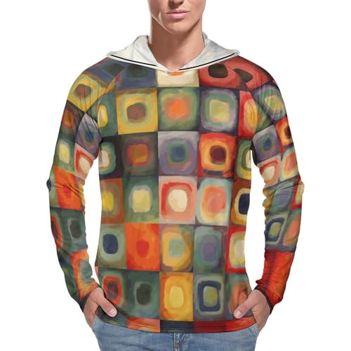 Men's Sun Shirts UPF 50+ Rash Guard Long Sleeve Sun Protection Hoodie Abstract Art Squares Lightweight Shirt 3XL White