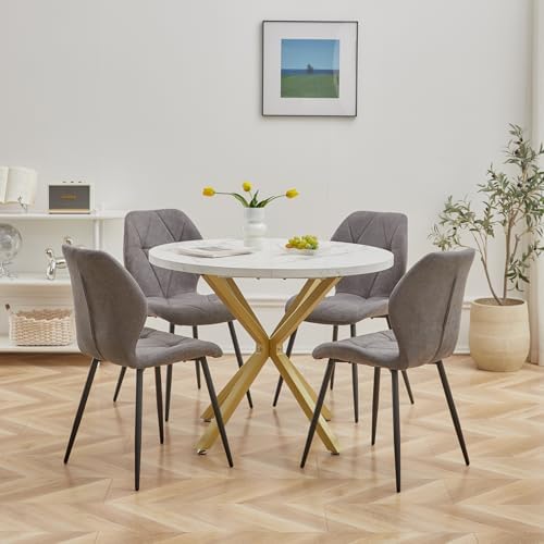 Zestaw do jadalni Okrągły st&oacute;ł 100 cm i 4 krzesła, st&oacute;ł i krzesła do jadalni do jadalni, kuchni i salonu ...