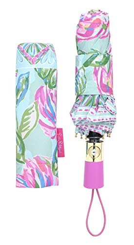 Lilly Pulitzer Travel Umbrella Compact, Cute Umbrella with Automatic Open and Storage Sleeve, Folding Umbrella for Rain… - Image 3