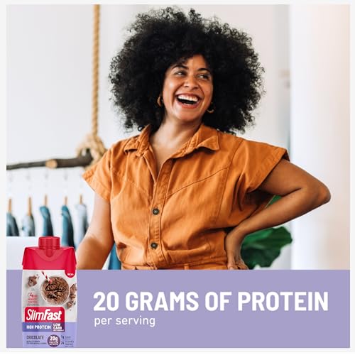 slimfast protein shake chocolate- 20g protein meal replacement shake ready to drink high protein with low carb and low sugar 24 vitamins and minerals 12 count pack of 1 packaging may vary