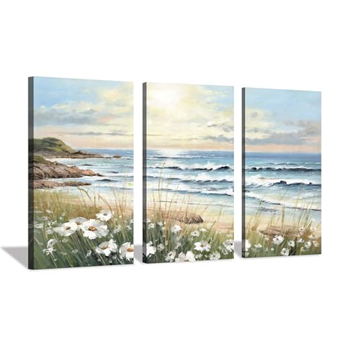 Beach Painting Ocean Wall Art: Seascape Artwork Coastal Picture Beach Scene Wall Decor and Seaside Canvas Art for Living Room Decorations 34