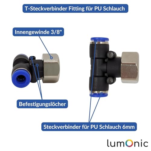 Conector Neumático 6mm Conector en T Rosca 3/8 para Manguera de PU Aire 3