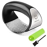 Stainless Steel Garlic Press Rocker Garlic Crusher Squeezer Slicer Mincer Chopper Kitchen Gadget with Handle