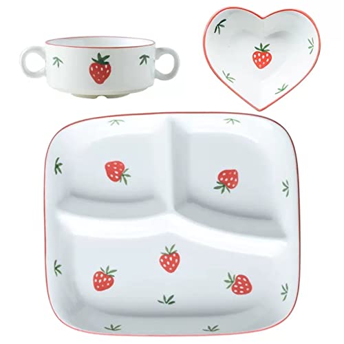 KWMAEEUID Juego de vajilla de cerámica, vajilla de cerámica de 3 Piezas para Adultos, Juego de Platos y tazones, Apto para microondas y lavavajillas, Gran Regalo para cumpleaños
