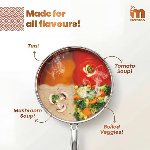 Image of Mercado Triply Stainless Steel Saucepan 16 cm (1.5L) | SS304 Food Grade | Ideal for Milk, Tea & Boiling | Induction Compatible | Cool-Touch Handle | Even Heat Distribution | Silver | 5 Years Warranty