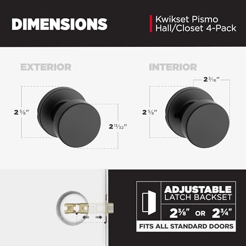 Image of Kwikset Pismo Interior Round Passage Door Knob, Handle for Closet and Hallway Doors, Non-Locking Doorknob,Matte Black